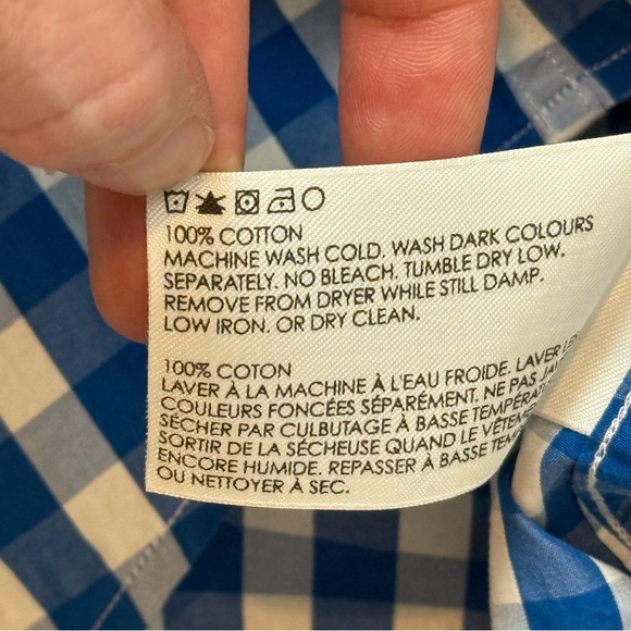 Club Monaco Gingham Button Down Shirt Plaid Textured Mens Slim L white blue - Picture 8 of 8